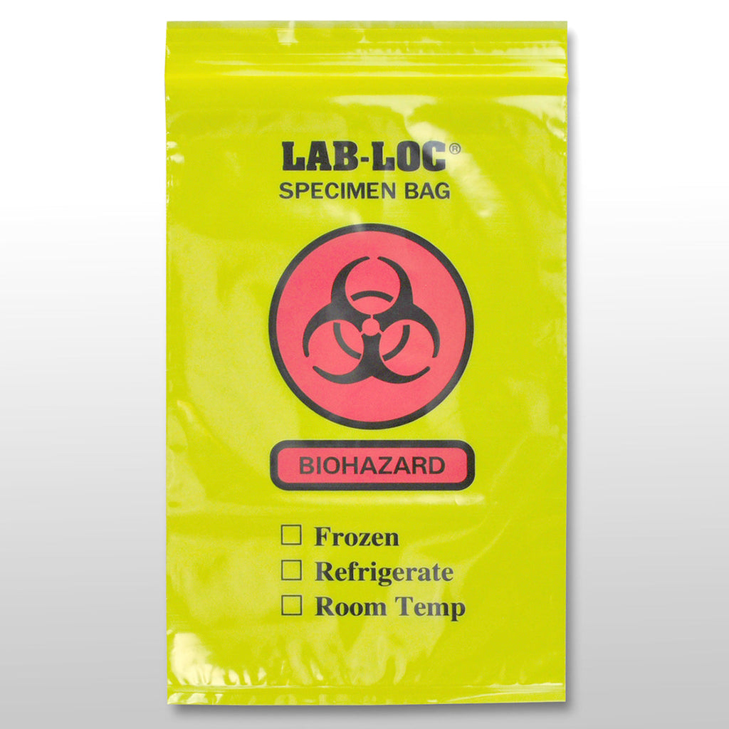 6" x 9" Yellow Tint Spanish Print, Zipper, 3-Wall, Biohazard 2 mil LDPE Specimen Transfer Bags