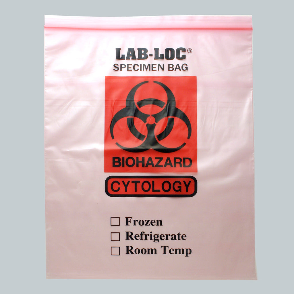 12" x 15" Clear Spanish Print, Zipper, 2-Wall, Biohazard 2 mil LDPE Specimen Transfer Bags