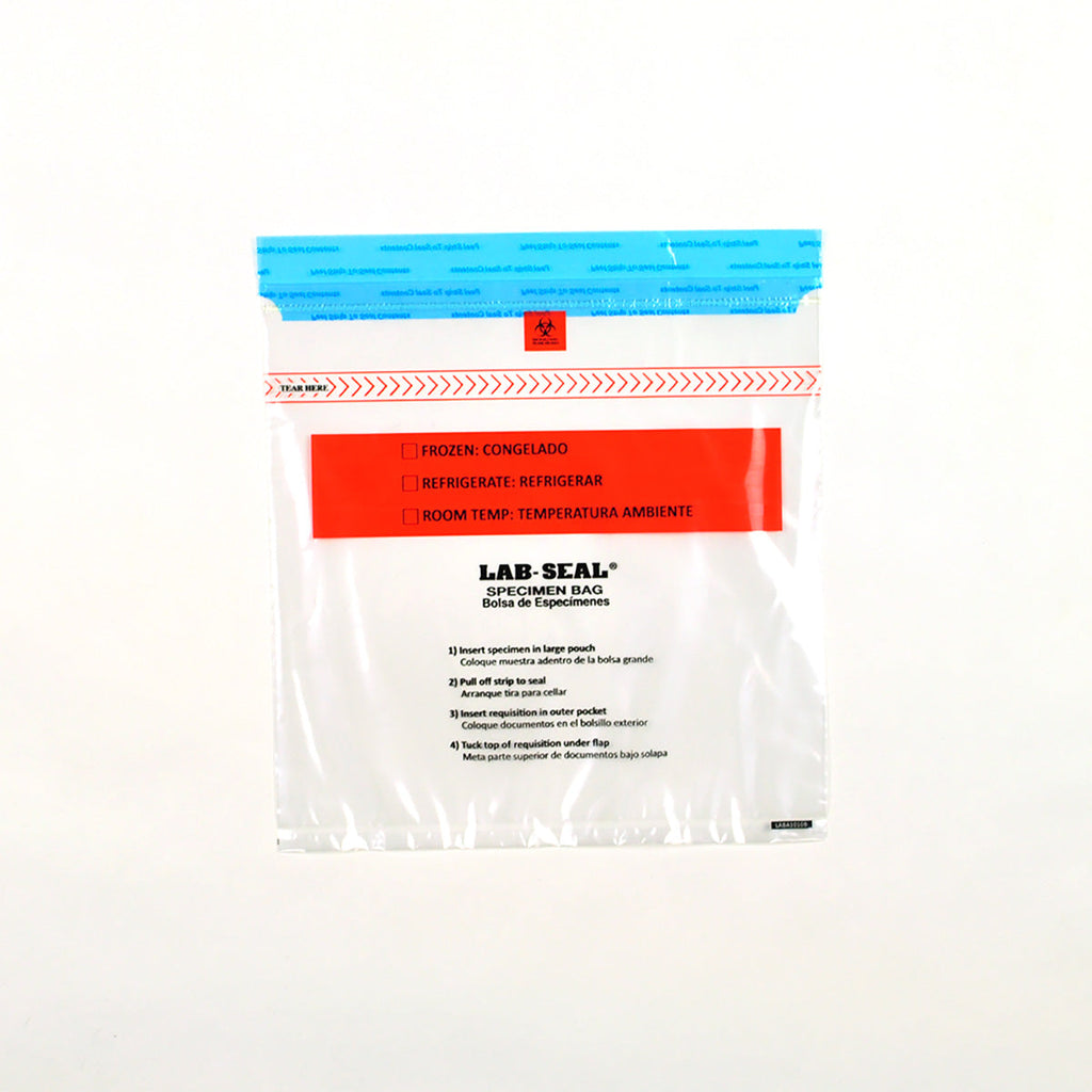 10" x 10" Clear Tamper Evident, Spanish Print, Zipper, Removable Biohazard Symbol, Lab Seal® 1.8 mil LDPE Specimen Bags