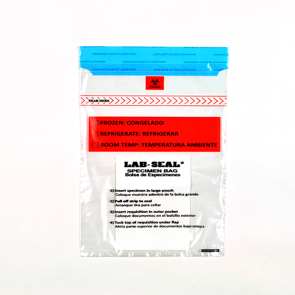 6" x 10" Clear Tamper Evident, Spanish Print, Zipper, Removable Biohazard Symbol, Lab Seal® 1.8 mil LDPE Specimen Bags