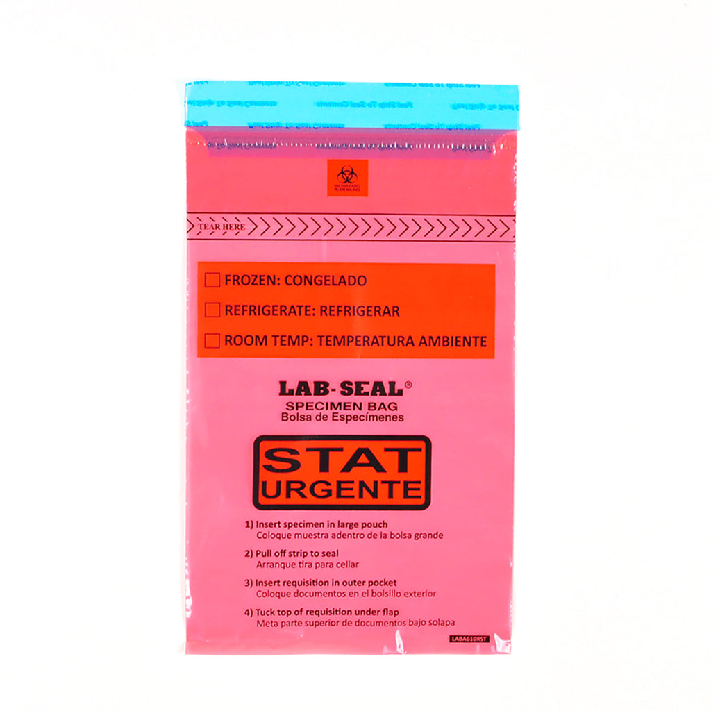 6" x 10" Red Tamper Evident, Spanish Print, Zipper, Removable Biohazard Symbol, Lab Seal® 1.8 mil LDPE Specimen Bags