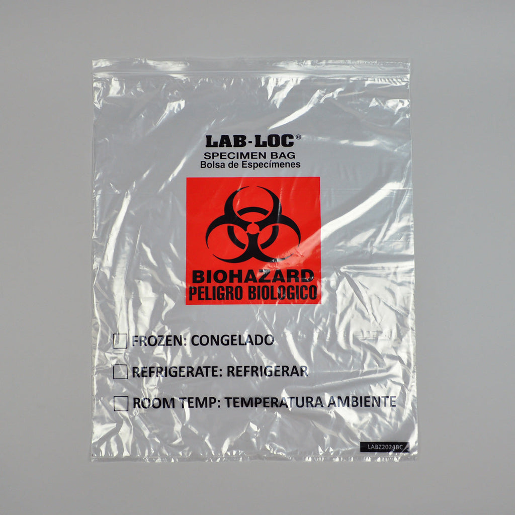 20" x 24" Clear Spanish Print, Zipper, Lab-Loc® 2 mil Specimen Bags