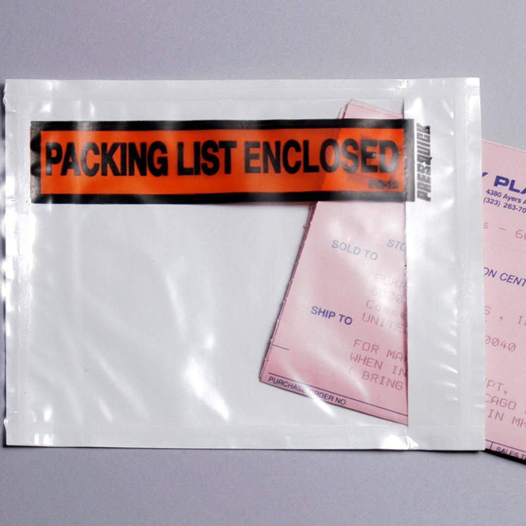 4-1/2" x 5-1/2" Clear Adhesive LDPE Packing List Envelopes