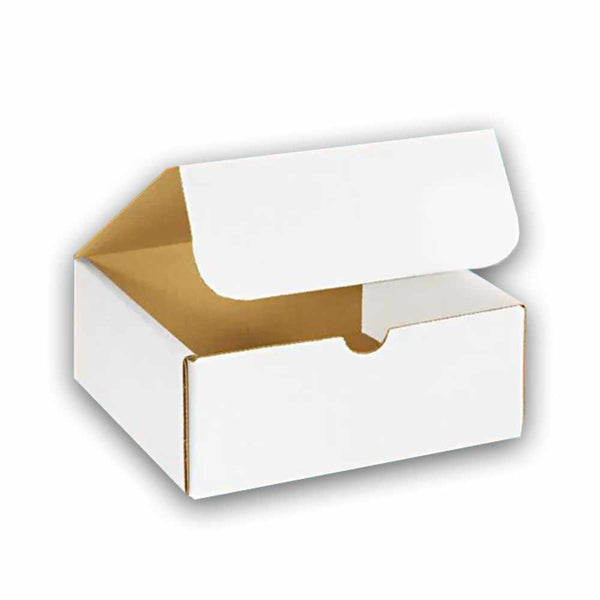 7-1/2" x 7-1/2" x 3-1/4" White Exterior / Kraft Interior Single Wall 32 ECT Corrugated RETT Boxes