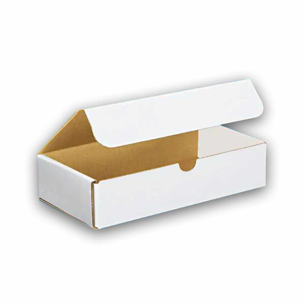 9-3/8" x 5-1/4" x 2-1/2" White Exterior / Kraft Interior Single Wall 32 ECT Corrugated RETT Boxes