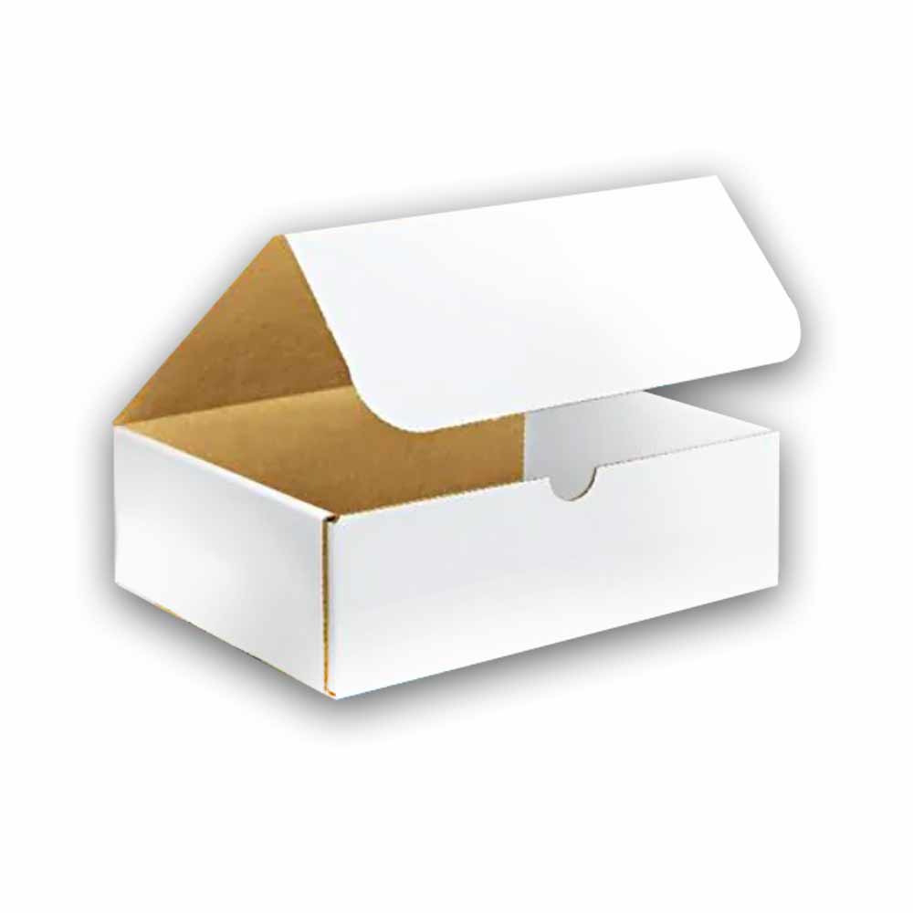 9-3/8" x 7-1/4" x 2-1/2" White Exterior / Kraft Interior Single Wall 32 ECT Corrugated RETT Boxes