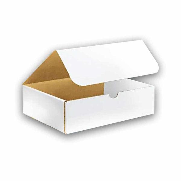 9-1/2" x 8" x 2-1/4" White Exterior / Kraft Interior Single Wall 32 ECT Corrugated RETT Boxes