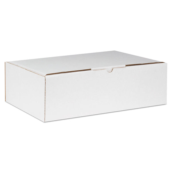 11-3/4" x 10-1/2" x 1-3/4" White Exterior / Kraft Interior Single Wall 32 ECT Corrugated Self Lock Mailers