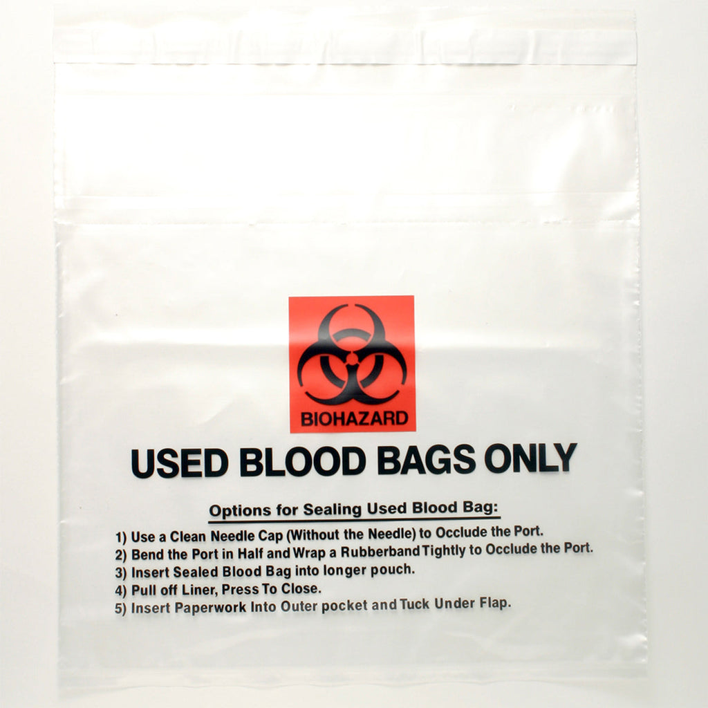 10" x 10" Clear Used Blood, Tamper Evident, Adhesive 2 mil LDPE Transport Bags